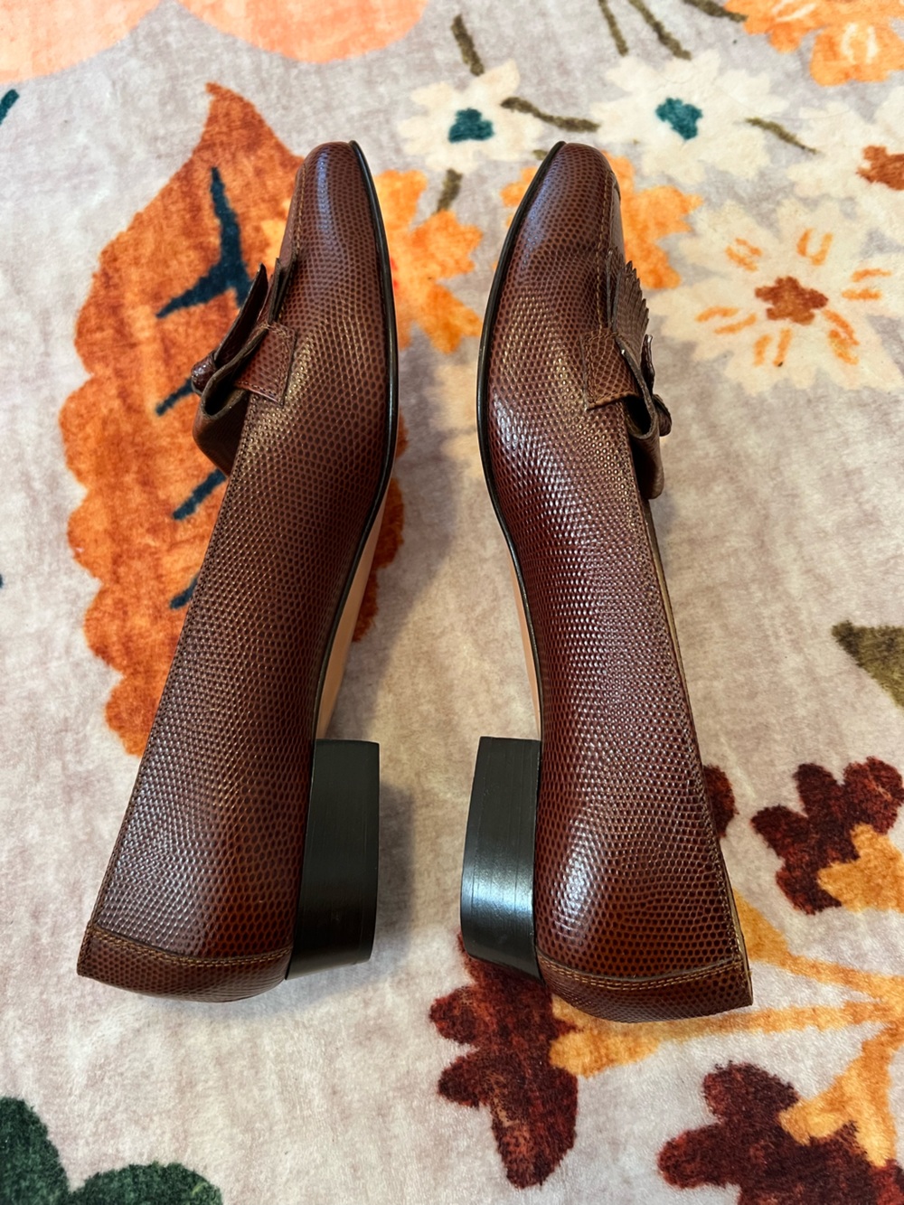 Like NEW Salvatore Ferragamo Brown Textured Leather Kiltie Loafers - Picture 4 of 8